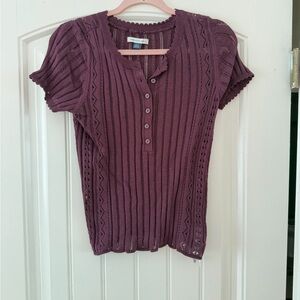 American Eagle AE Henley Pointelle Sweater T-Shirt